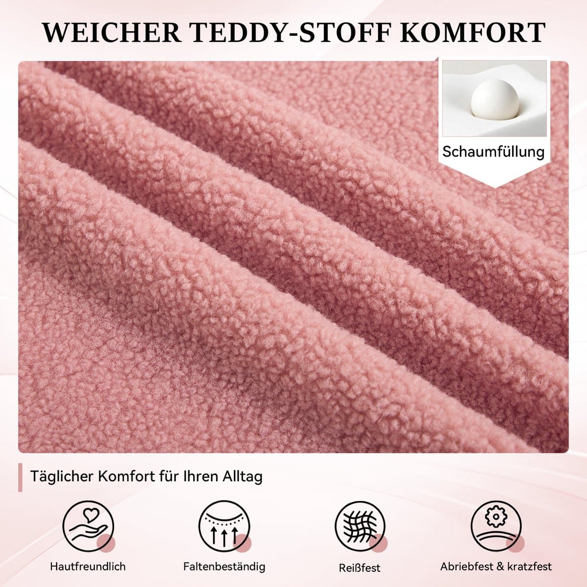 MIVRAY Bureaustoel - Verstelbaar 360 Graden Draaibaar Met Zachte - Voor Thuiswerk En Kantoor - 58 x 58 x 86 cm - Teddy Bekleding - Roze thumbnail 2