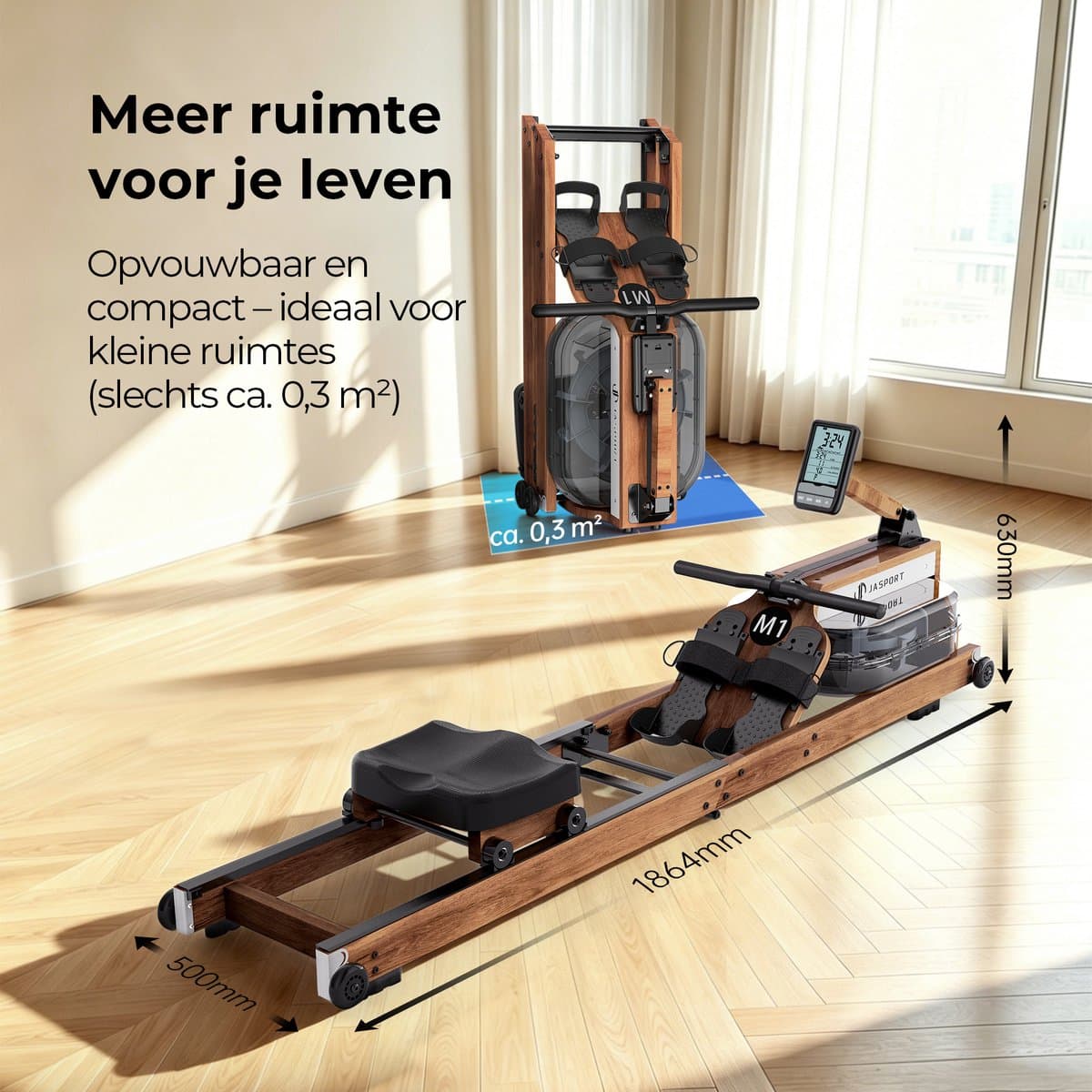 JASPORT M1 Roeimachine voor Thuis – Inklapbaar, 20 L Watertank, Bluetooth & LCD-display thumbnail 7