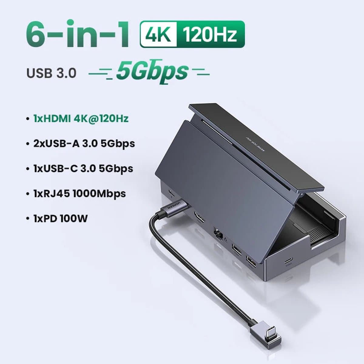 UGREEN - USB-C Hub Dock - 4K HDMI 120Hz - 100W PD - Steam Deck - Voor Steam Deck en ROG Ally - Model UGREEN-6IN1 thumbnail 7