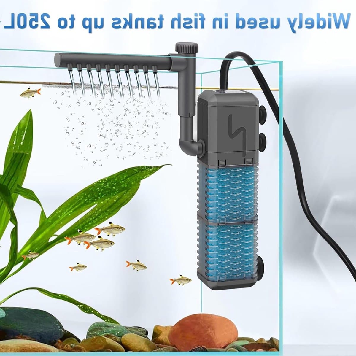 Verstelbare 800L/H Aquariumfilter Pomp - Stille Interne Filter voor Aquaria tot 250L met Spray Bar en Energiezuinige 9W Motor thumbnail 7