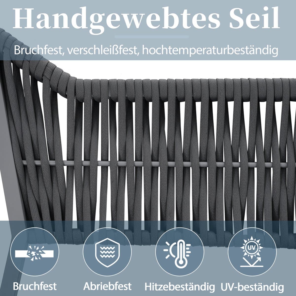 BLACKCOLORS Tuin-eetset, tuinmeubelset, 8 personen, hoekopstelling, verzinkt ijzer, glazen tafelblad, handgeweven touwset, bestaande uit een eettafel, twee fauteuils en een hoekbank, grijs. thumbnail 4