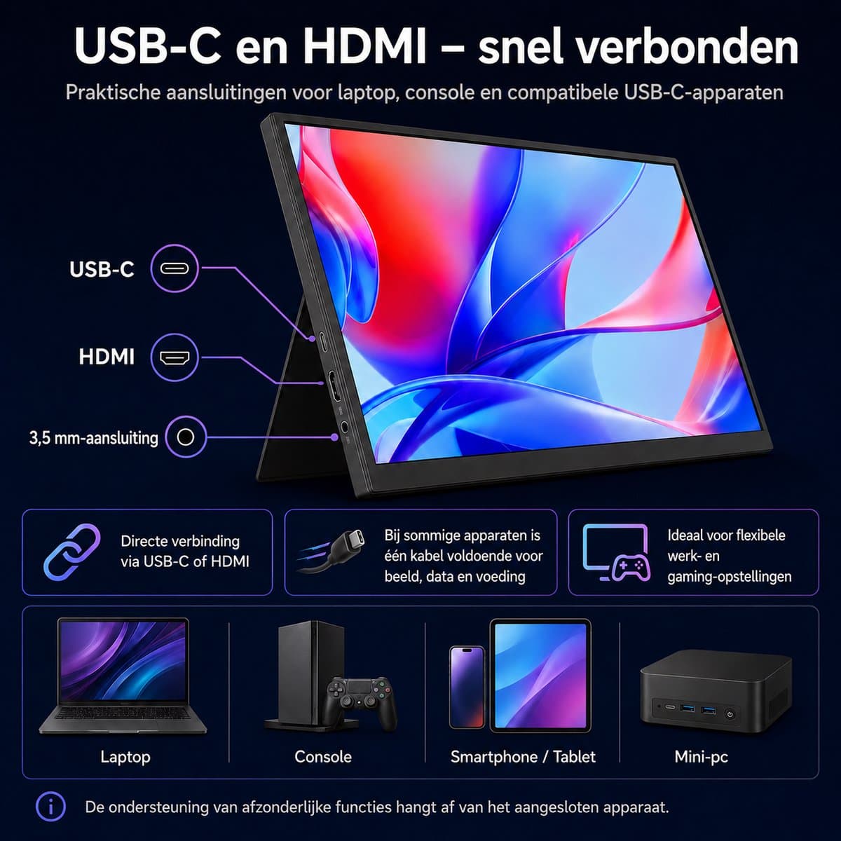 Gloovon® Portable Monitor 17.3 inch - 144Hz & 1ms IPS - Full HD 1080p met USB-C & HDMI Aansluiting - Ingebouwde Standaard thumbnail 2