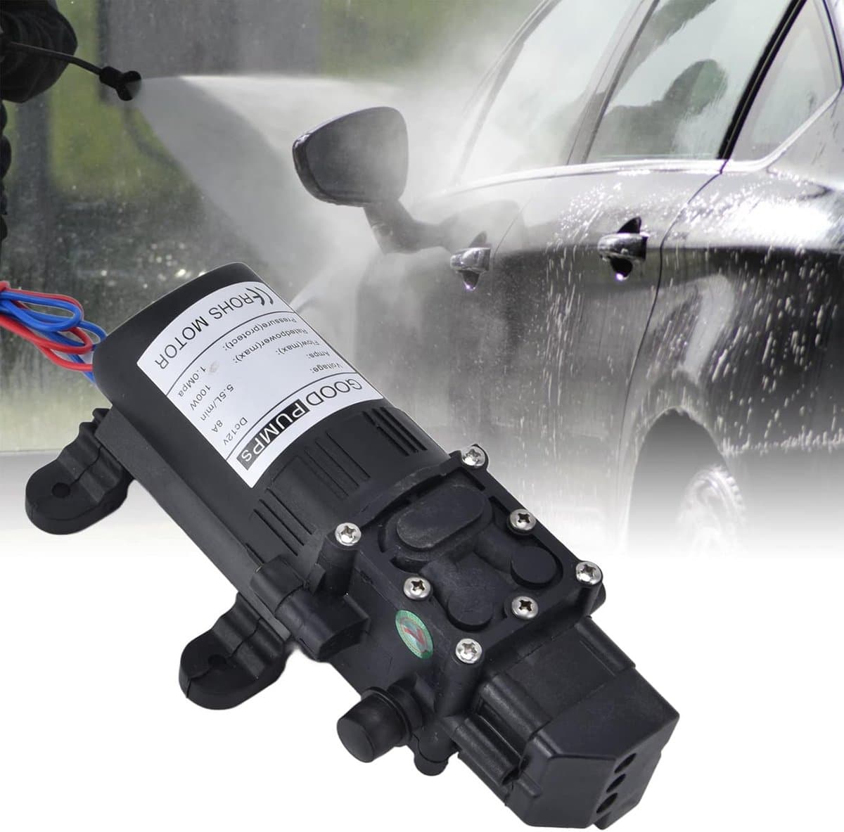 12V DC Zelfaanzuigende Drukwaterpomp 100W - 5.5 L/min Membraanpomp met Drukschakelaar voor Caravan, Boot en Tuin thumbnail 2