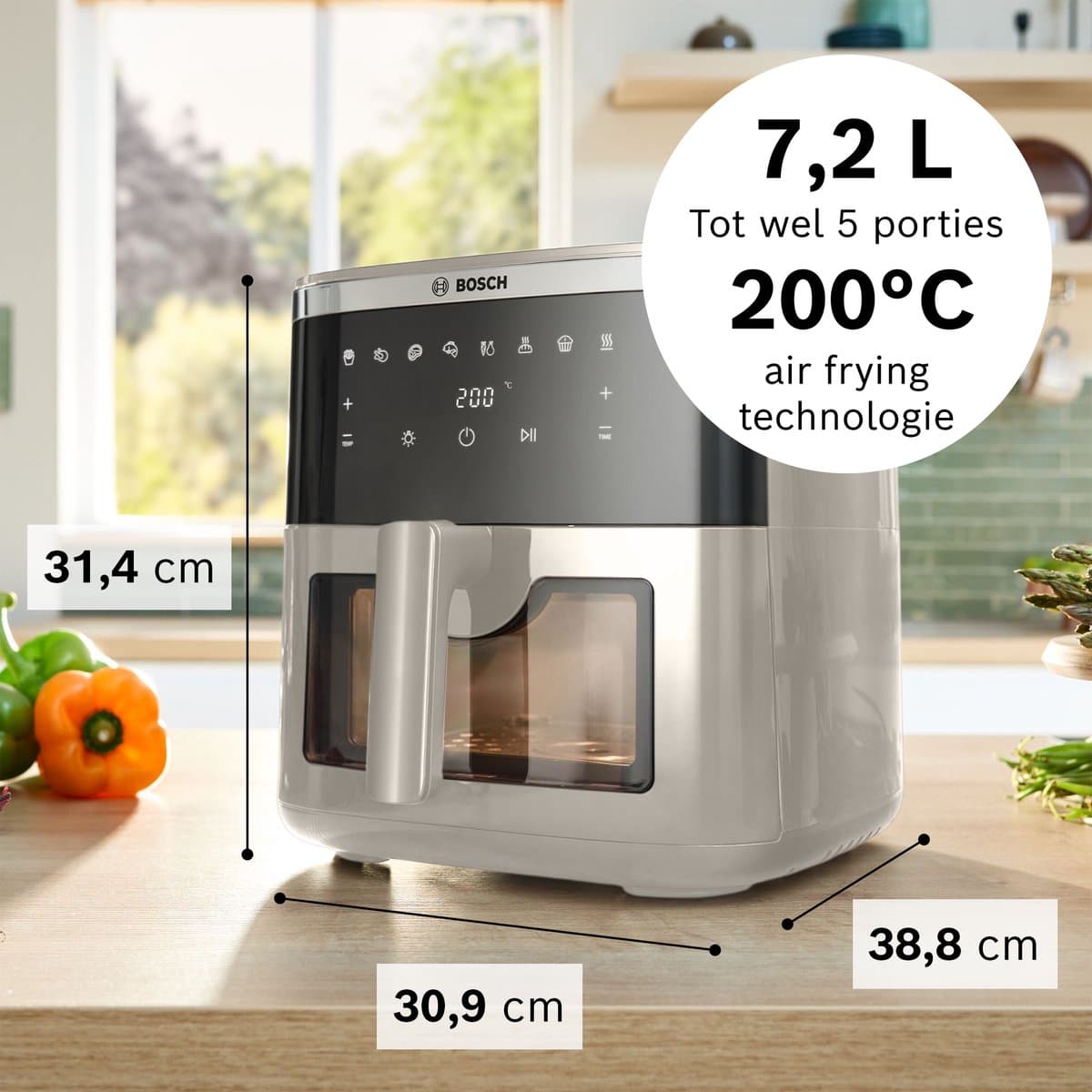Bosch MAF671C0 Airfryer XXL - Serie 6 - 7,2L - Shake alarm - Kijkvenster - Warmhoudfunctie - 7 programma's - Tot 5 personen - Dark Cream thumbnail 7
