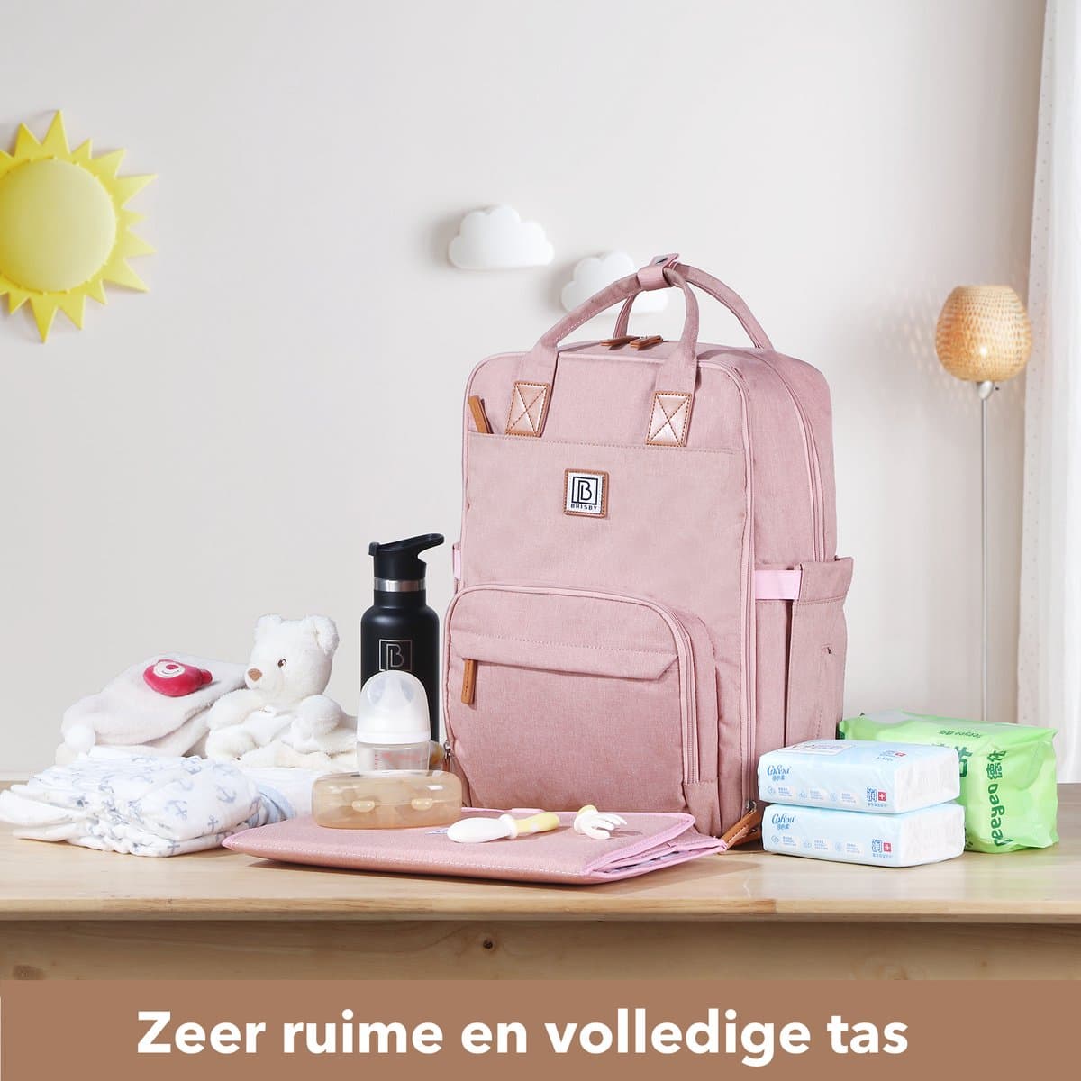 Brisby slijtvaste Luiertas – verzorgingstas – met buggymontage - roze thumbnail 8