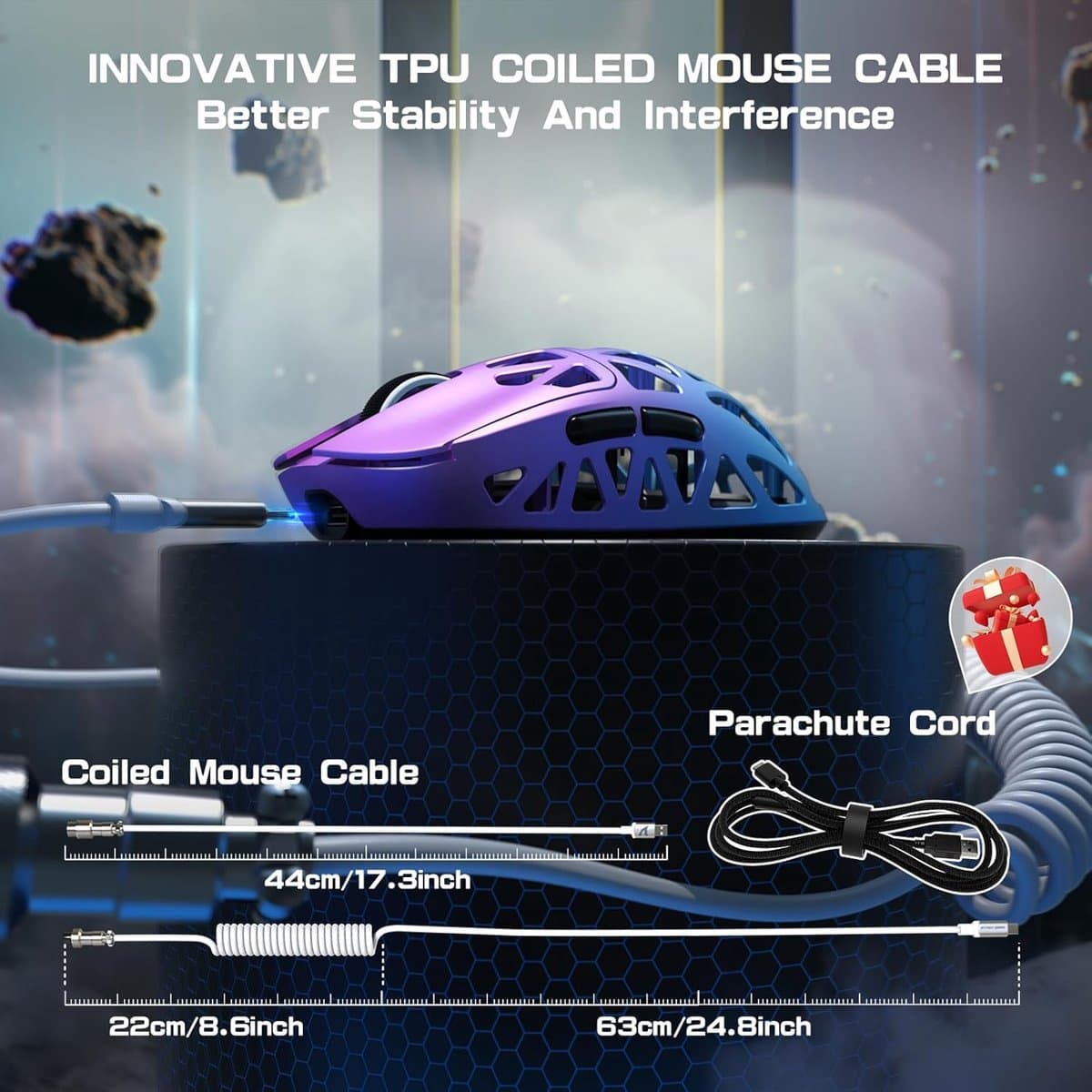 ATTACK SHARK R2 - Draadloze Gaming Muis - Magnesium Alloy - PAW3950MAX - Ultralichte(45g)- Wired/2.4G/BT5.2 - 42000DPI - Twilight Purple thumbnail 5