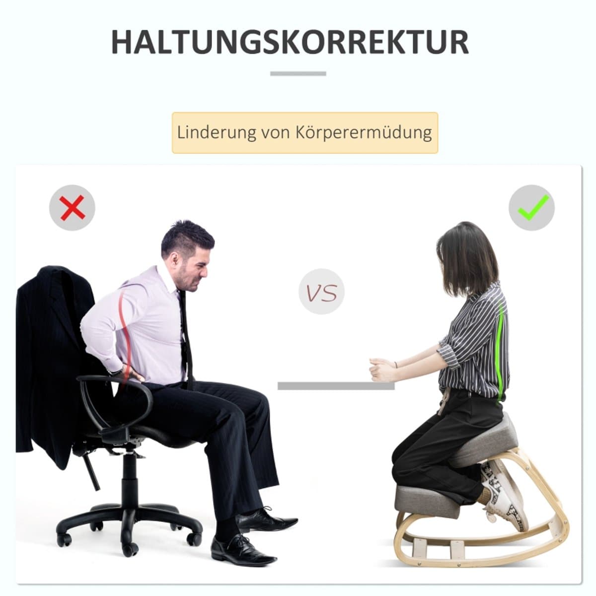 OKWISH Kniestool 51 X 69 X 58 Cm - Ergonomische Zithouding En Rugondersteuning - Voor Thuiswerk Kantoor En Meditatie - Hout - Grijs thumbnail 3