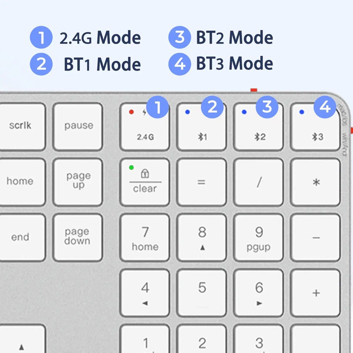 Meetion iKey K230MW - Draadloos Toetsenbord - 109-toets Full-Size - 2.4 GHz + Bluetooth - Type-C Oplaadbaar - Stil Scissor-Switch - Mac / Windows - Wit thumbnail 2
