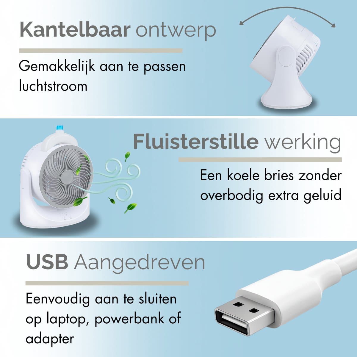 Mini Tafelventilator met Koelelement - Verstelbare Mini Ventilator met 3 Standen - USB Ventilator met LED Licht - 240 ML Koelelement - voor Tafel Bureau Slaapkamer thumbnail 4
