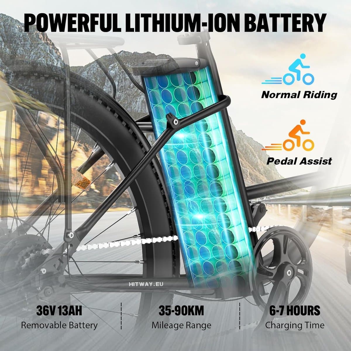 Elektrische Fiets Hitway BK31 - 28 Inch City Commuter EBike met Afneembare 36V 13Ah Lithium Batterij - Damesfiets - E-Bike met 250W Motor - IP54 Waterdicht thumbnail 3