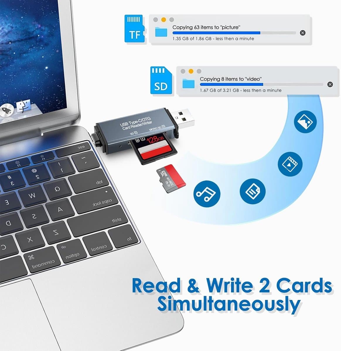 Snelle SD Kaartlezer met USB-C en USB 3.0 voor PC, Tablet en Smartphone thumbnail 6