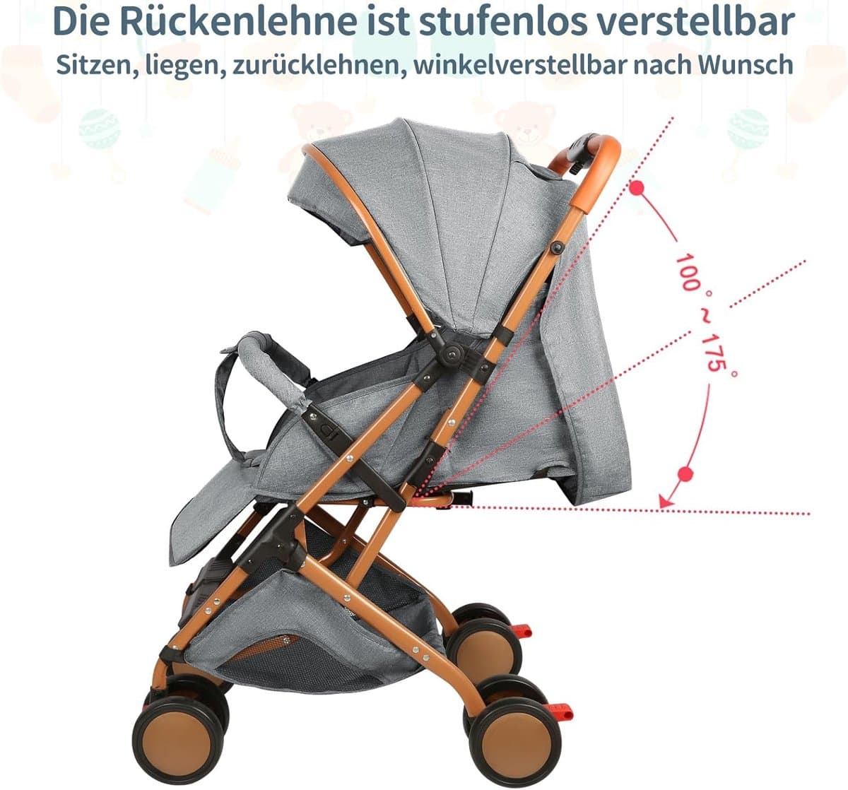 Lichtgewicht reisbuggy - Kinderwagen compact - Veilig reizen - Met één hand inklapbaar - 98 x 71 x 45 cm thumbnail 7