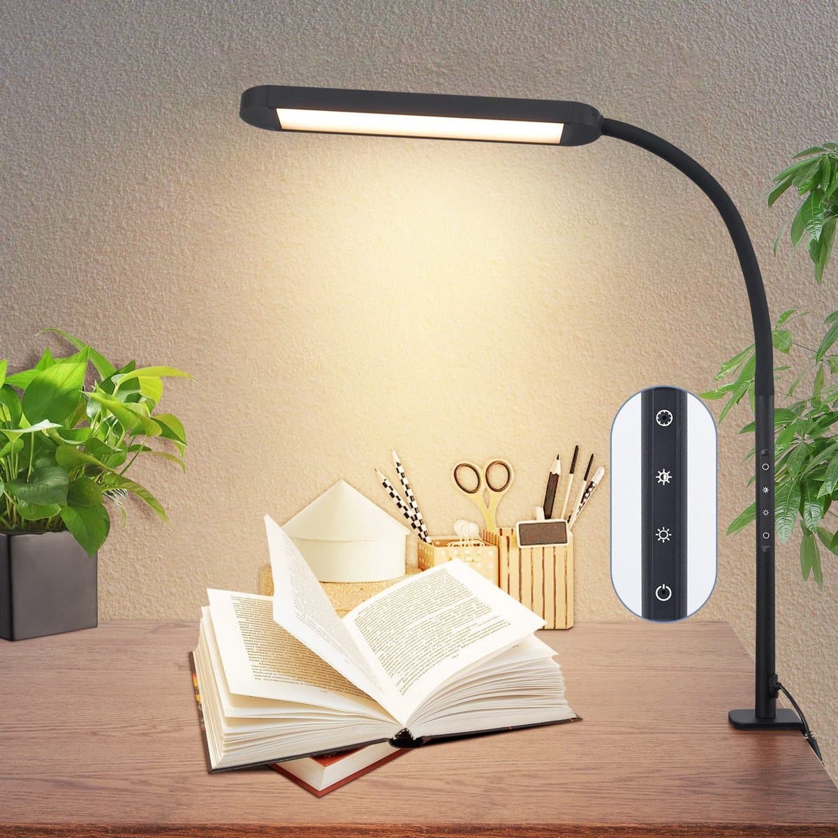 NETTLIFE Tafellamp LED - zwart - Flexibel Klemlamp - 3000-6500K Dimbaar - LED Bureaulamp - 11W - Daglicht Wit - 3 Kleurtemperaturen - 5 Helderheidsniveaus - USB Oplaadbaar - voor slaapkamer | woonkamer | Werkkamer