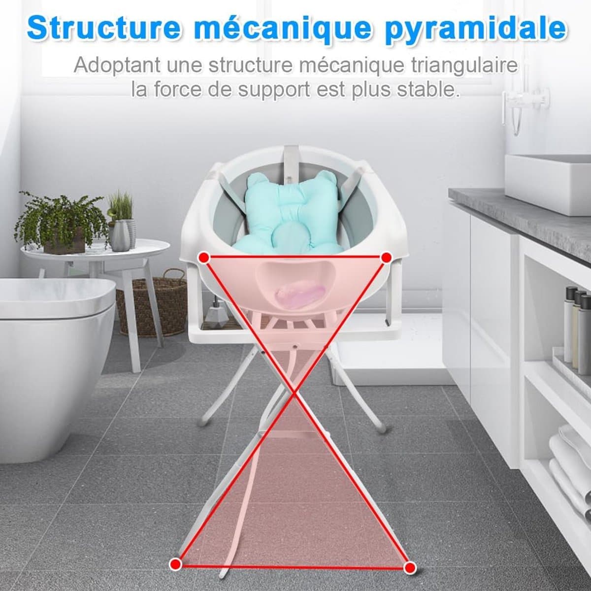 RFWR® Opvouwbare babybadkuip met standaard en geïntegreerd kussen voor optimaal comfort thumbnail 7