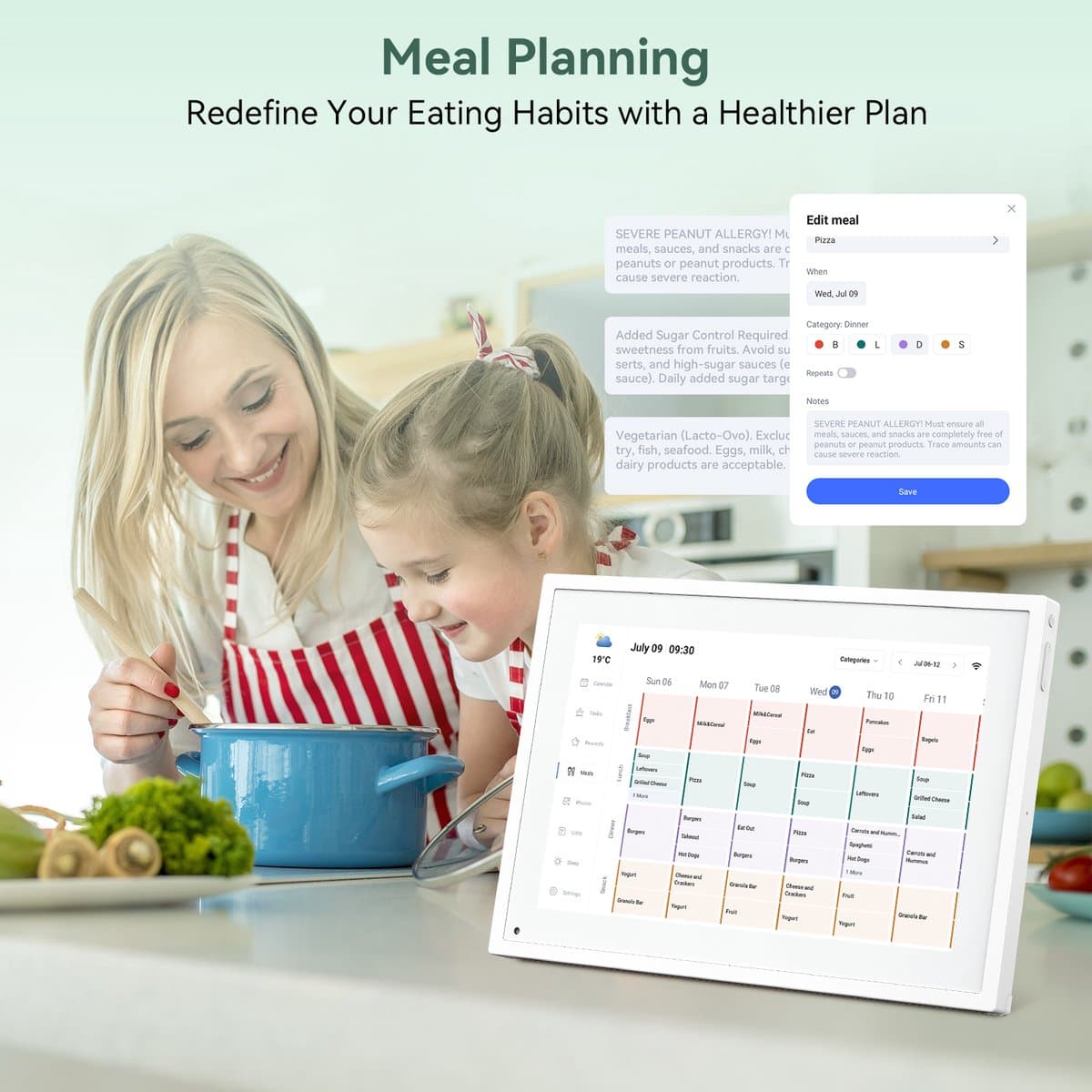 TABWEE P10 10,1" Digitale fotolijst WiFi- Smart Touchscreen - Digitale Fotolijst-Gezinsrooster & Takenlijst & Maaltijdplanner - Interactief Display met Bureaustandaard thumbnail 6