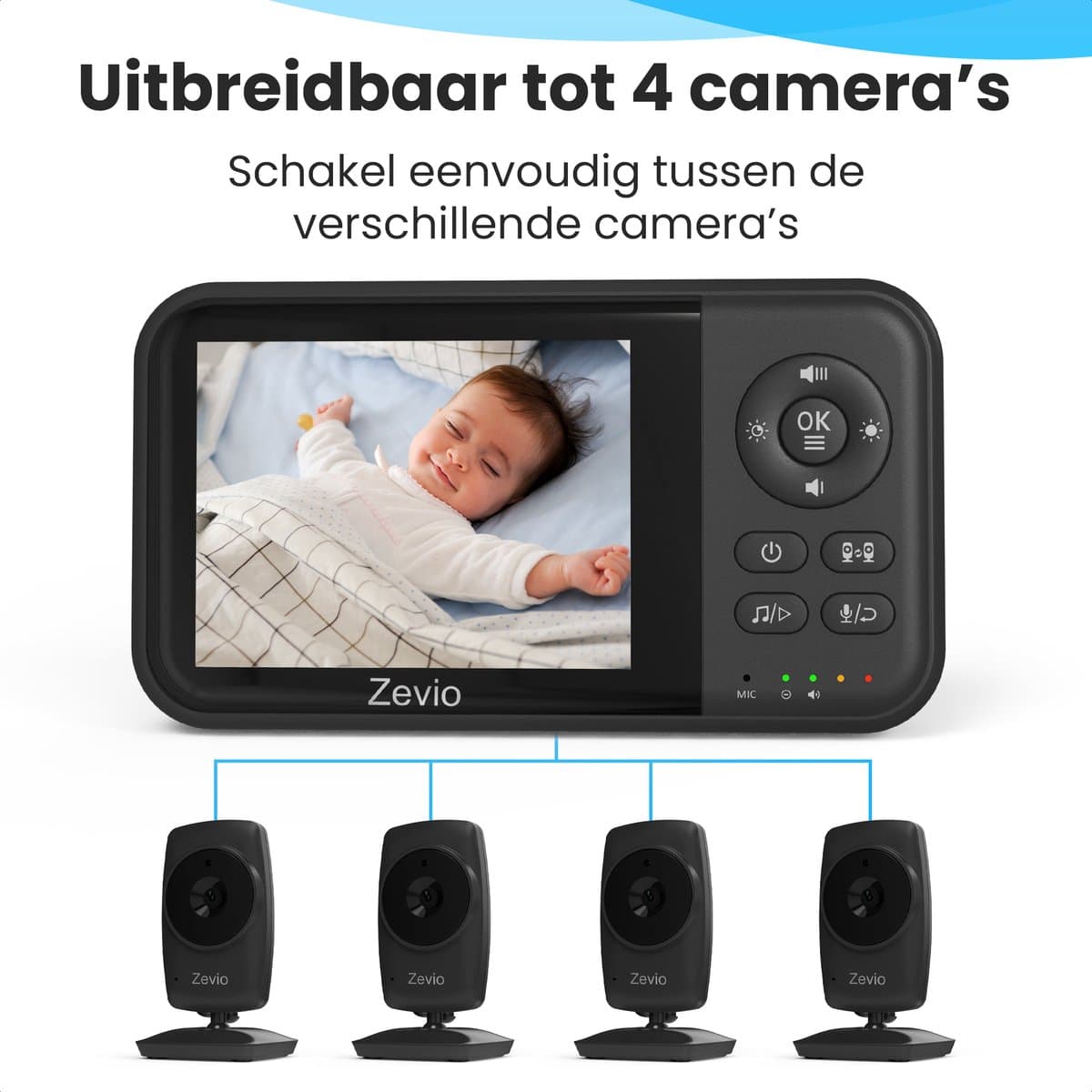 Zevio Babyfoon Comfort - Babyfoon Met Camera - Baby Monitor - Baby Camera - Zwart thumbnail 2