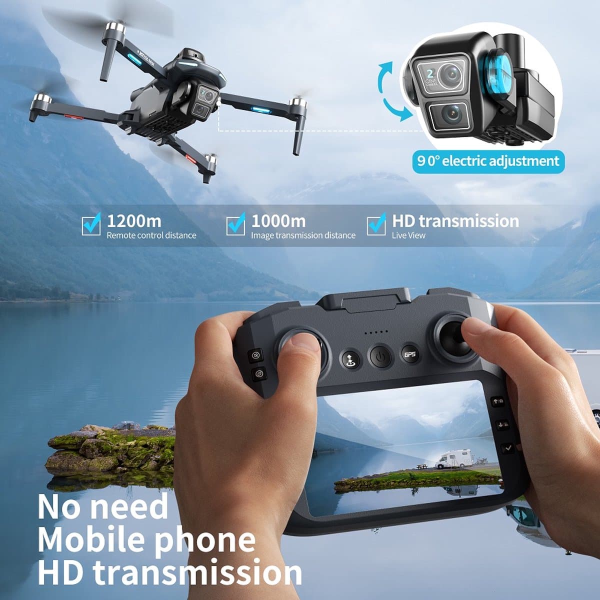 Mijia XT606 Drone 4K GPS HD Dubbele Camera met Gimbal, 360° Obstakelvermijding en 5.6" Scherm thumbnail 5
