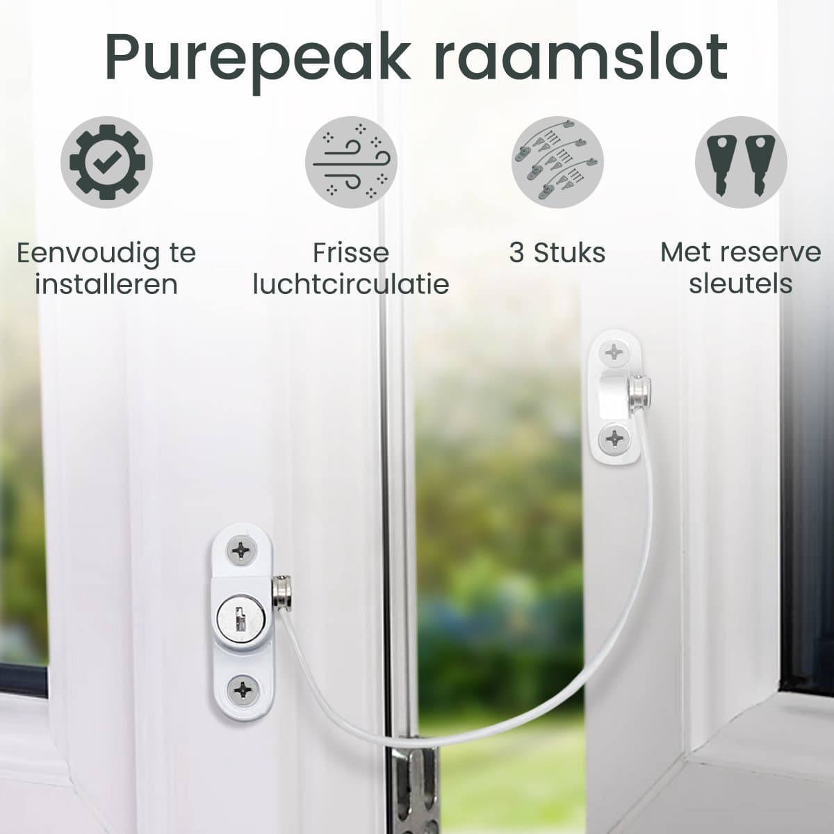 Purepeak Raamslot Kinderen Set 3 Stuks - Raambegrenzer - Raambeveiliging - Kinderslot Raam - Raamvastzetter - Raamgrendel - Wit thumbnail 2