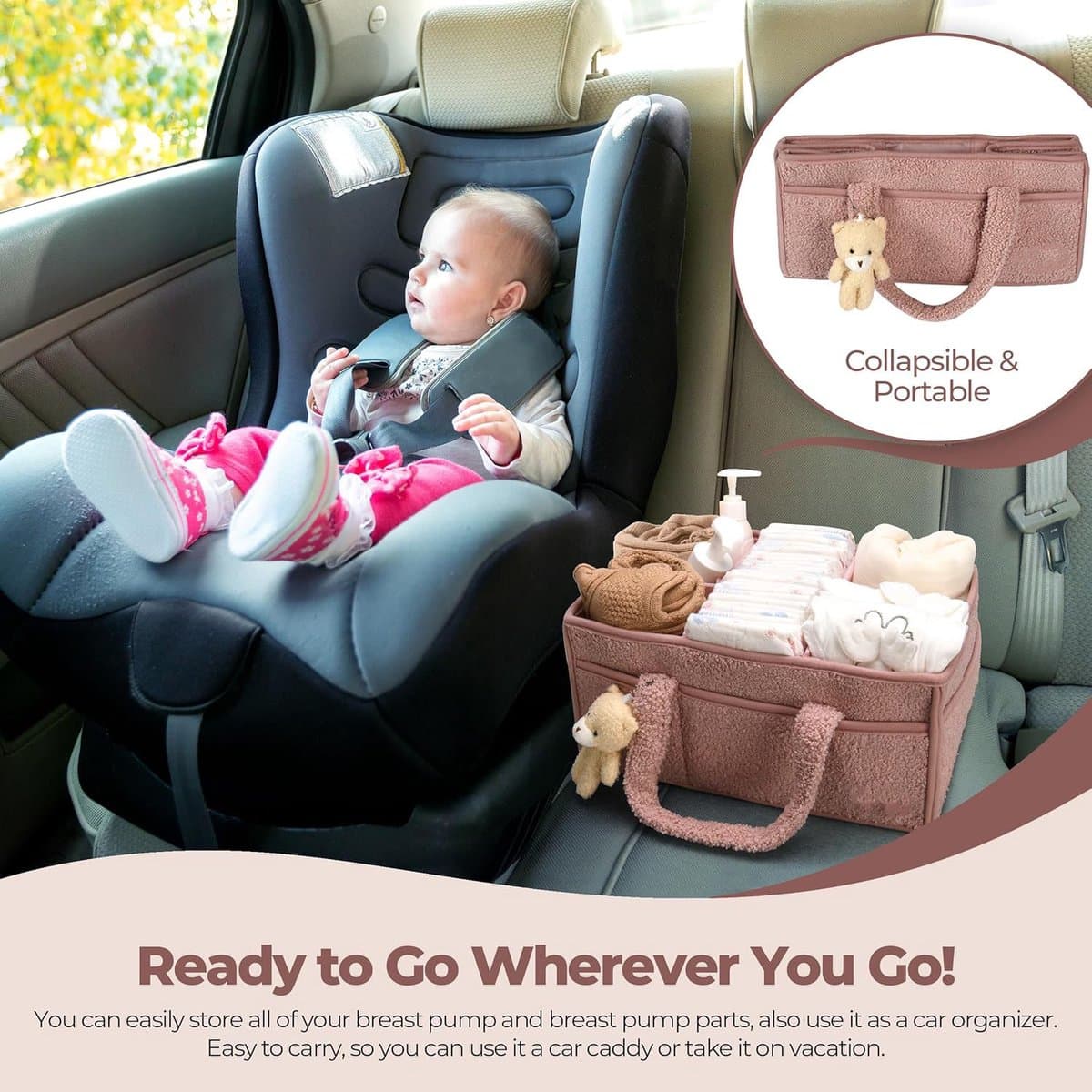 Luiertas - Luiermand - Luiermandje - Speelgoedmand - Luiermand voor Babykameraccessoires - Luier Organizer -Zwangerschapscadeaus -Met handvat- Opbergmand voor babyluiers en doekjes - Organizerr - Kraamcadeau -roze thumbnail 5