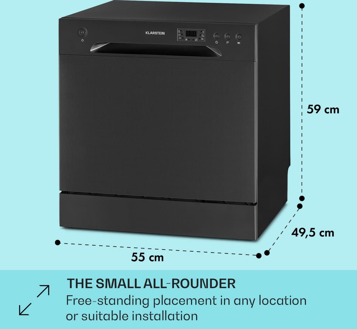 Klarstein Vaatwasser mini- voor 8 couverts, stille kleine vaatwasser met 6 wasprogramma's, kleine tafelmodel vaatwasser voor thuis, kantoor, camping, mini-vaatwasser met wateraansluiting - Vaatwasmachine - 8 Maatgedekken 49 dB 45 cm 1620W thumbnail 3