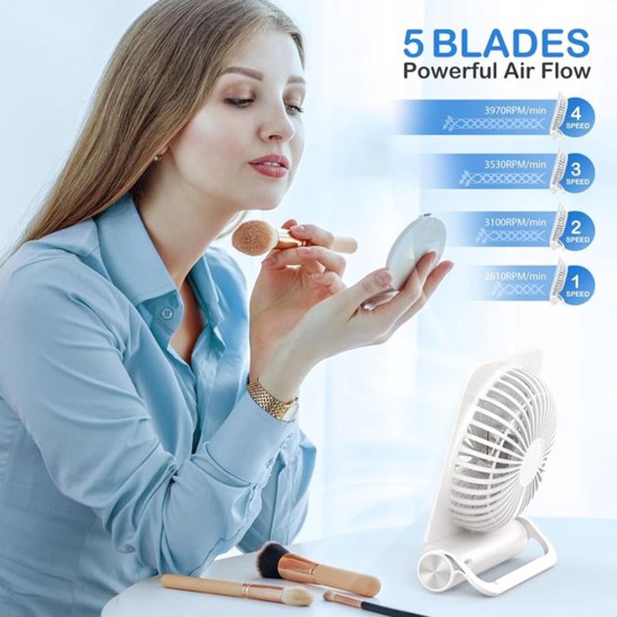 Solvix tafel ventilator geluidloos - Tafelfan - Wit - Oplaadbare 4000 mAh Batterij - Super Stil - Voor Thuis en Kantoor thumbnail 3