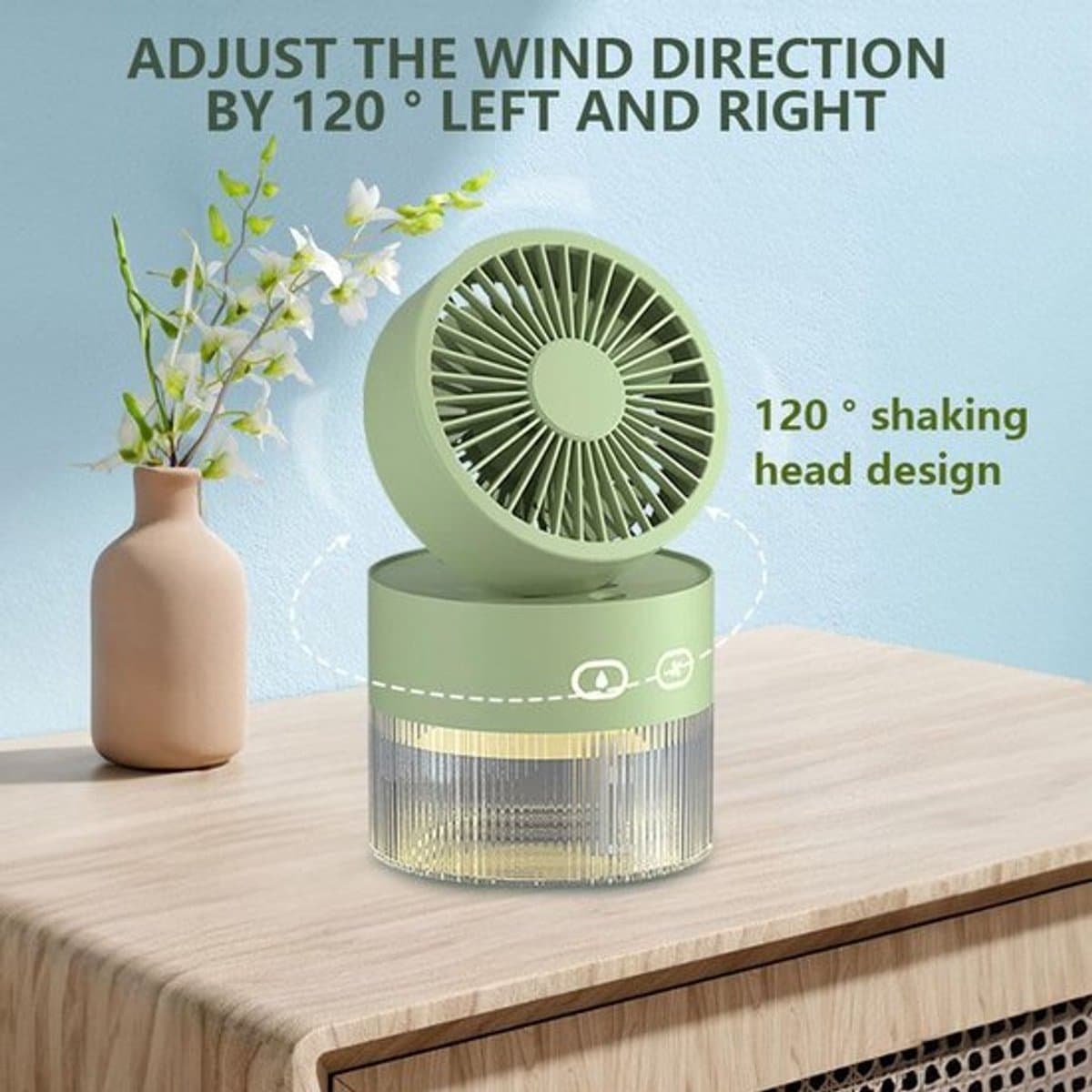 Solvix tafel ventilator geluidloos - Mini Mist Ventilator - USB - 3 Windmodi - Sprayfunctie - Voor Thuis en Kantoor thumbnail 5
