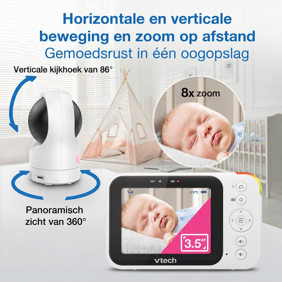 VTech RM4761 Smart video babyfoon met camera - 3.5 inch Scherm - 1080p Full HD - Pan & tilt - Zoom - Wi-Fi - Nachtlampje - Terugspreekfunctie thumbnail 8