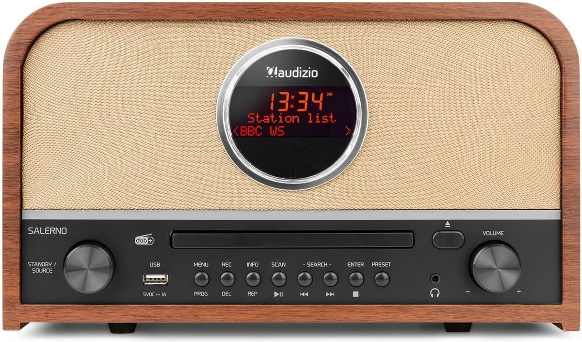 DAB radio met CD speler - Audizio Salerno - Retro radio met Bluetooth en mp3 speler - Stereo - 40W