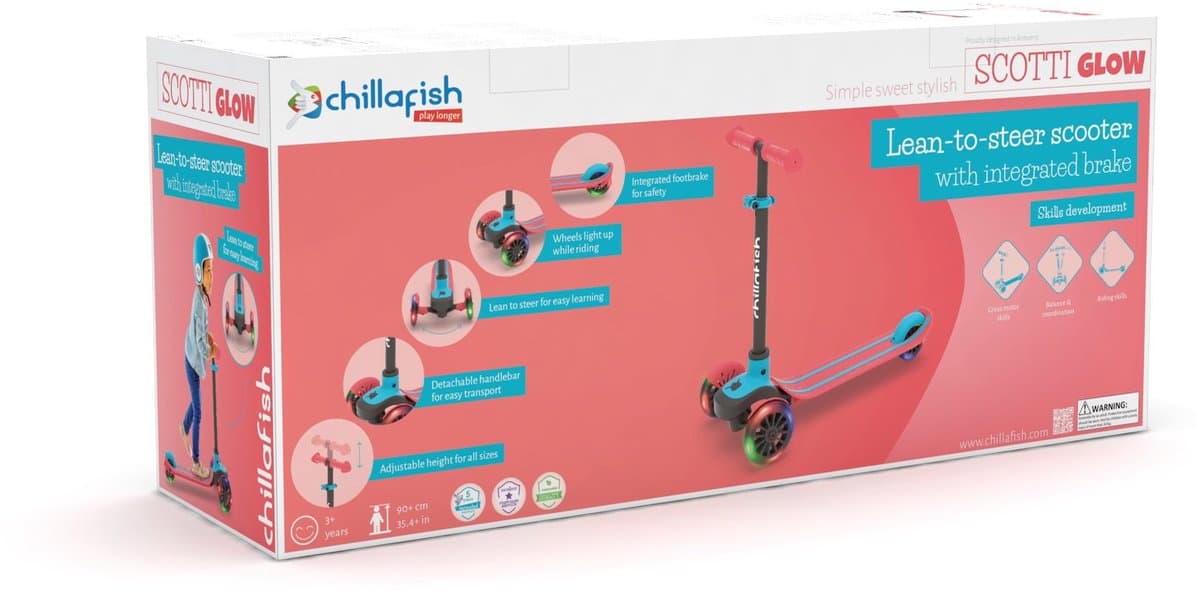 Chillafish Kinderstep 3 Jaar met drie LED wielen - Blauw Rood - Lichtgewicht Glow step jongens met afneembaar stuur en voetrem - Aanpasbaar in hoogte - Leun-om-te-sturen - Extra grip handgrepen - Geen batterijen nodig - Model Scotti Glow 3 thumbnail 4