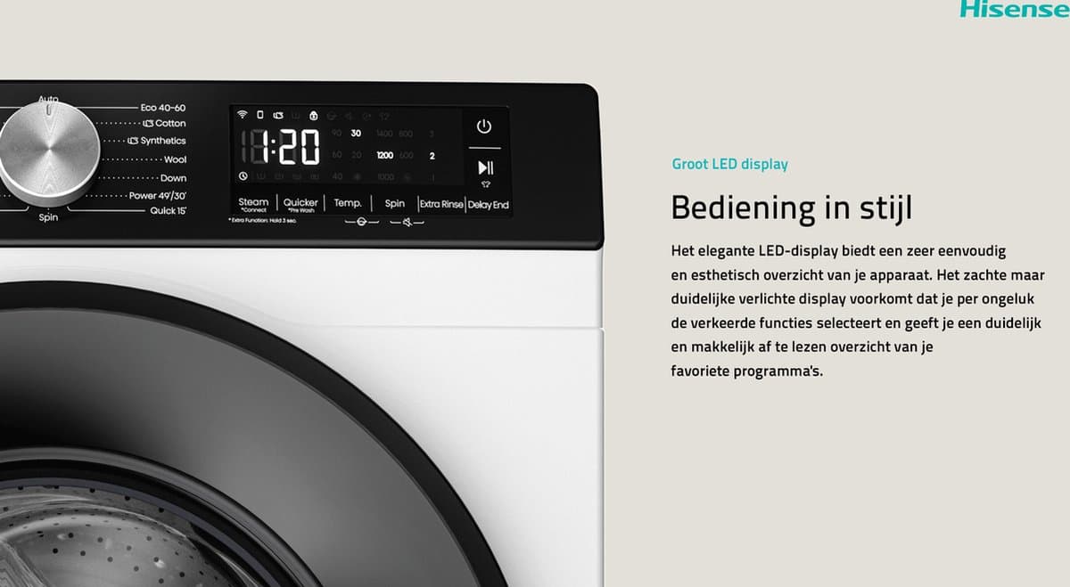 Hisense WF3S8043BW3 8 kg wasmachine met stoom thumbnail 3