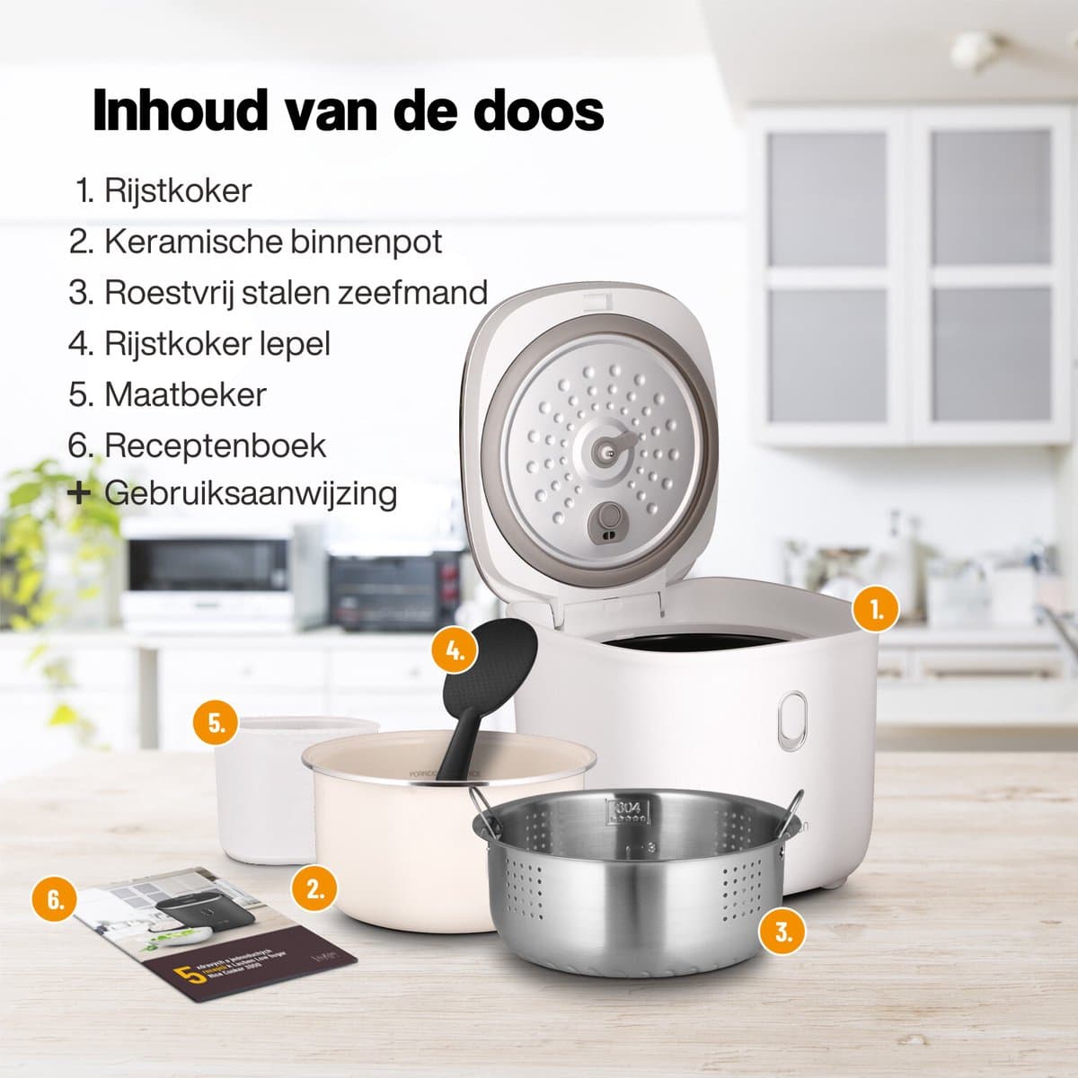 Lauben Rice Cooker - 3L- Rijstkoker - Stoomkoker - Rijstkoker met lage suikerfunctie - 605W - Wit thumbnail 5