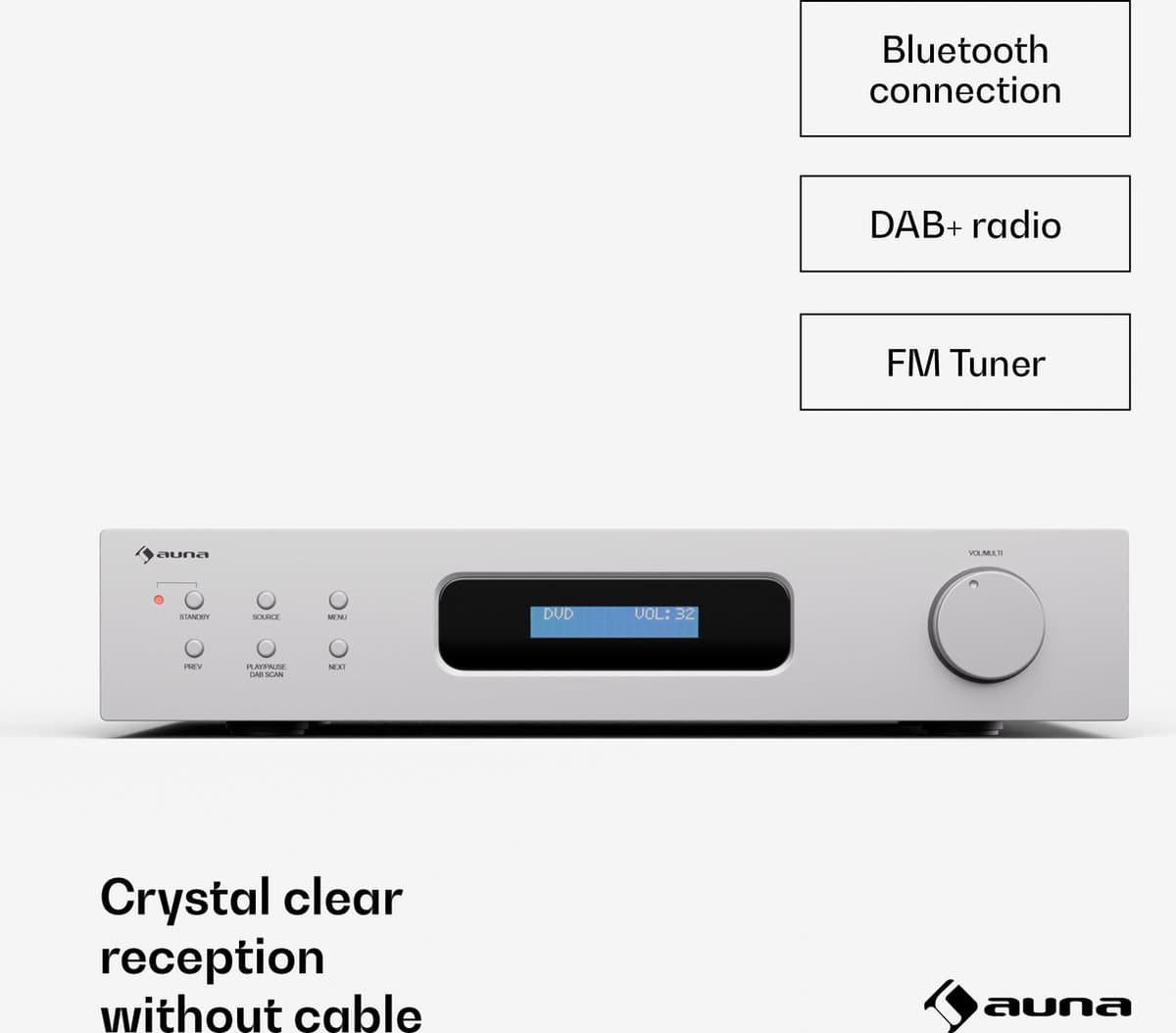 Auna Art22 amplifier DAB+ BT Hifi versterker - Bluetooth - DAB+/FM radio - 2 x 60 W - Wit en zilver metallic thumbnail 4