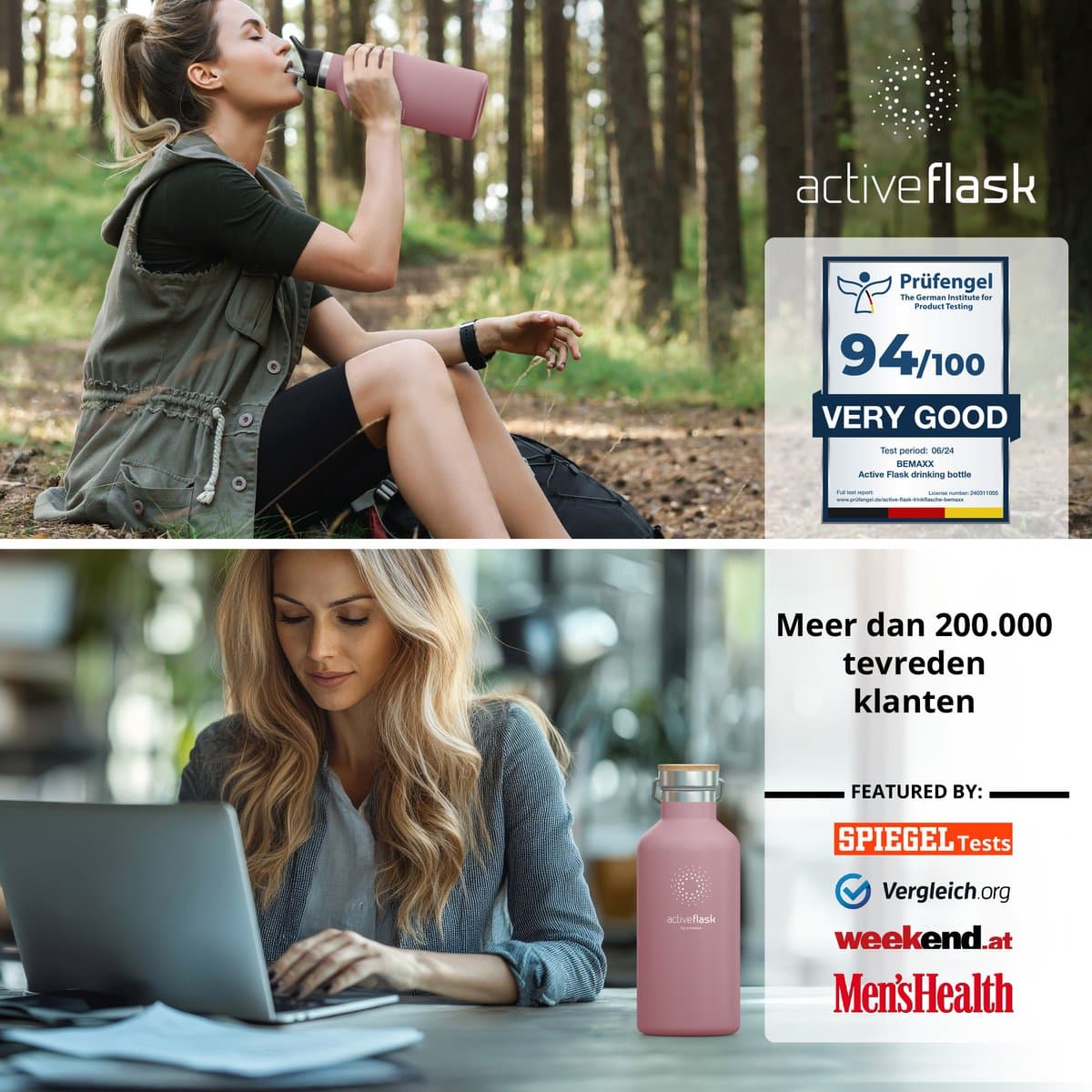 bemaxx Drinkfles met Rietje RVS Thermosfles ACTIVE FLASK (3 Drinkdoppen met Infuser), Volwassenen Kinderen, BPA-Vrij + Lekvrij | 1 Liter/500 ml Isoleerfles, Vacuüm Waterfles Sport Fitness Fietsen Water Fles Waterbidon Sportbidon thumbnail 7