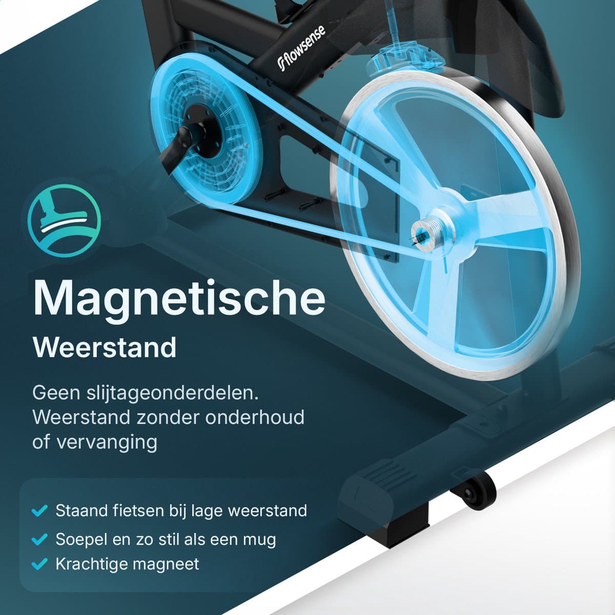 Flowsense Hometrainer Velair One - Fitness Fiets - Home Trainer met Magnetische Weerstand - Hometrainers Spinningfiets - 3KG Vliegwiel - Incl. Tablethouder thumbnail 6