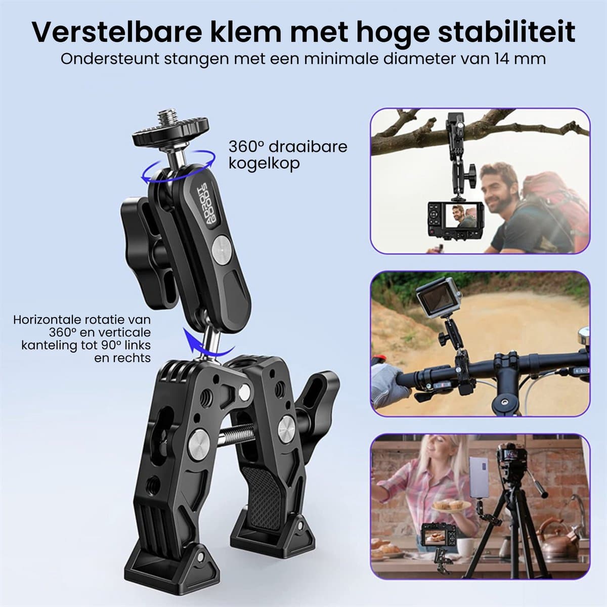 AdroitGoods Super Clamp Cameraklem – 360° Magic Arm met Dubbele Kogelkop & 1/4"- en 3/8"-Schroefdraad voor DSLR, LED-verlichting, Ronin & MOVI thumbnail 6