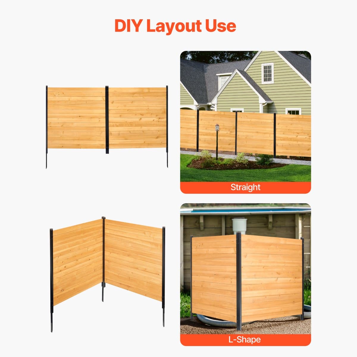 Houten Privacyhekwerk, 1100x982 Mm, 2 Panelen, Lamellenhekwerk voor Airco-Units, Zwembadafscheiding met metalen Palen, Afvalemmerafdekking voor Buiten Als Decoratief Element thumbnail 6