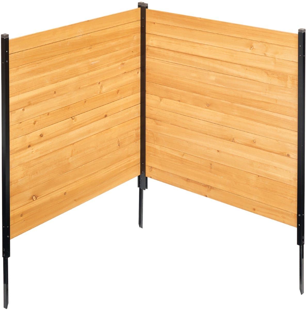 Houten Privacyhekwerk, 1100x982 Mm, 2 Panelen, Lamellenhekwerk voor Airco-Units, Zwembadafscheiding met metalen Palen, Afvalemmerafdekking voor Buiten Als Decoratief Element thumbnail 3