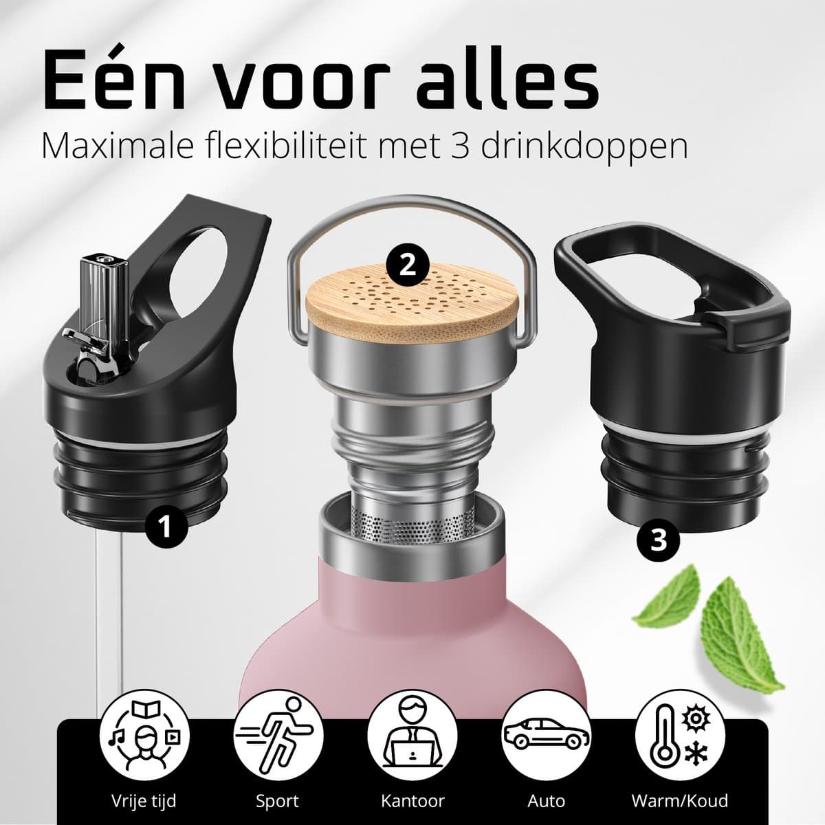 bemaxx Drinkfles met Rietje RVS Thermosfles ACTIVE FLASK (3 Drinkdoppen met Infuser), Volwassenen Kinderen, BPA-Vrij + Lekvrij | 1 Liter/500 ml Isoleerfles, Vacuüm Waterfles Sport Fitness Fietsen Water Fles Waterbidon Sportbidon thumbnail 5