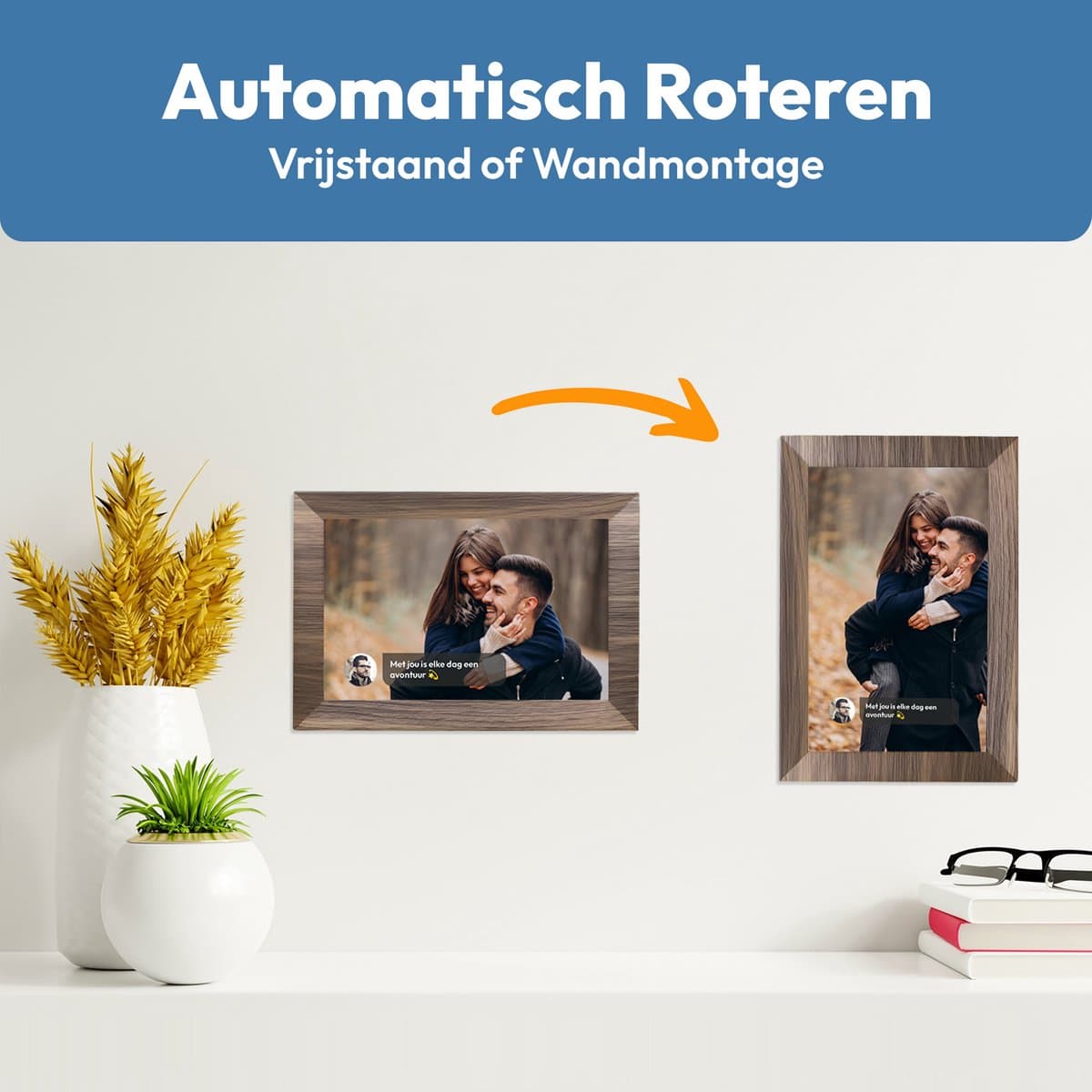 Digitale fotolijst met WiFi en Frameo App - 10.1 inch HD+ IPS Display - Fotokader met Touchscreen - 32GB - Walnoot kleur - Frameo digitale fotolijst - digitale fotokader - digitaal fotolijstje thumbnail 6