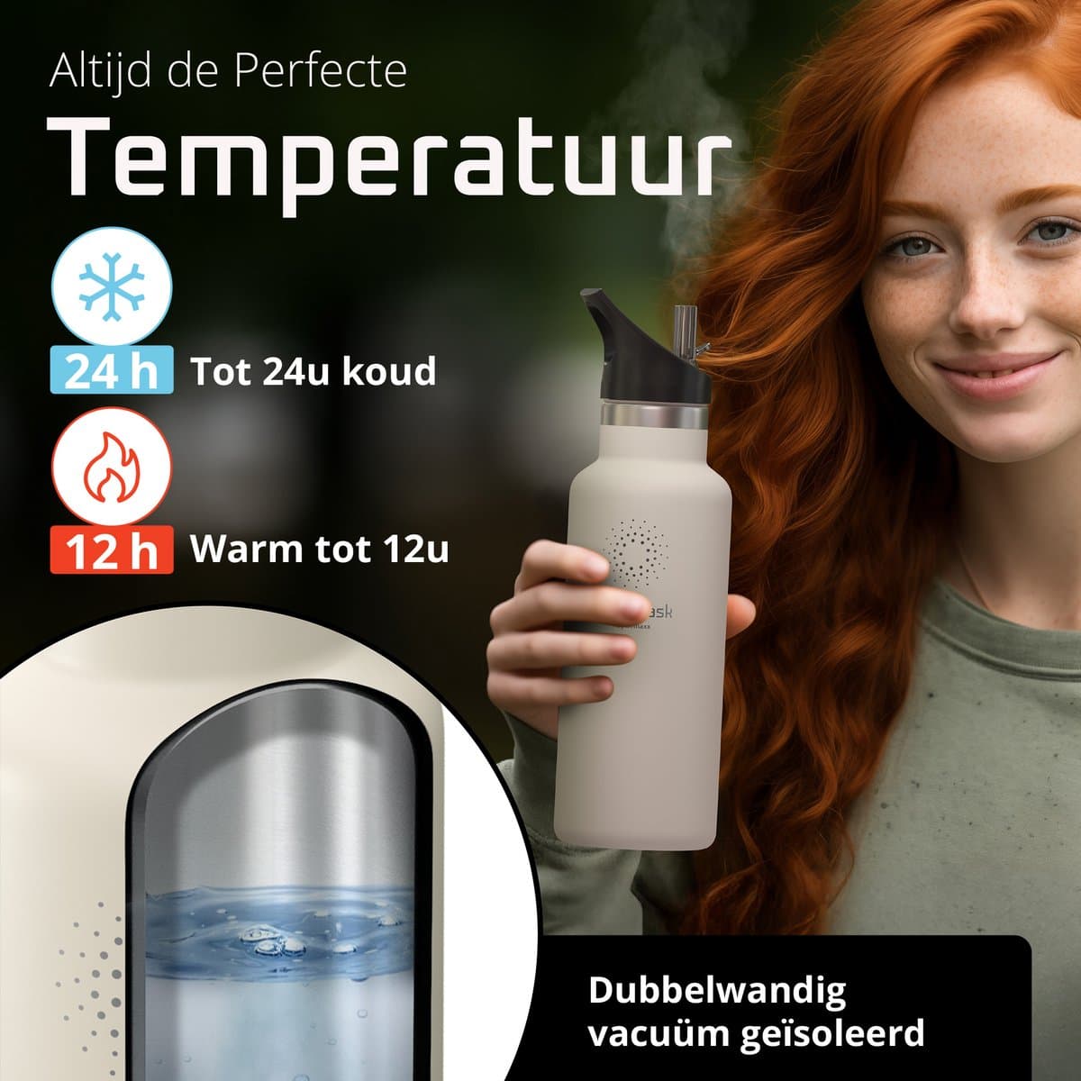 bemaxx Drinkfles met Rietje RVS Thermosfles ACTIVE FLASK (3 Drinkdoppen met Infuser), Volwassenen Kinderen, BPA-Vrij + Lekvrij | 1 Liter/500 ml Isoleerfles, Vacuüm Waterfles Sport Fitness Fietsen Water Fles Waterbidon Sportbidon thumbnail 7
