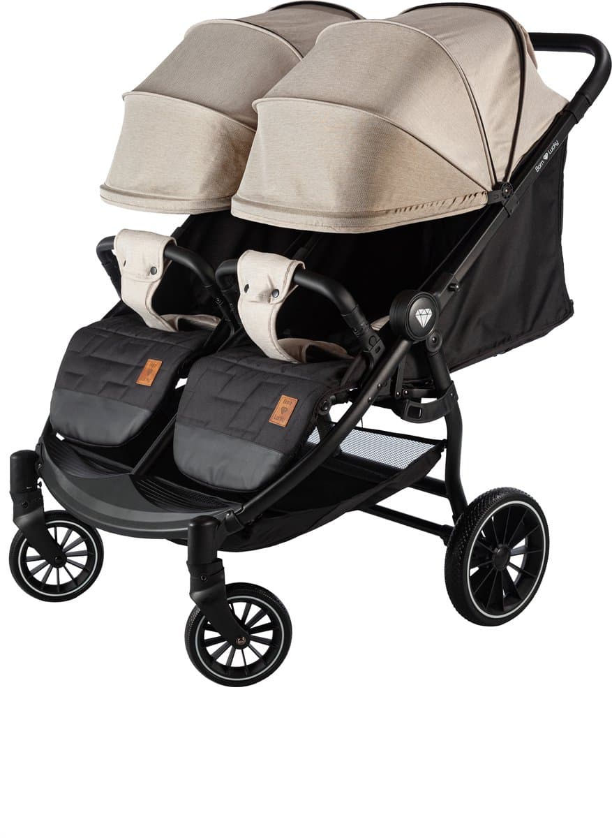 Born Lucky Ranger Duo Buggy Kinderwagen Tweeling Buggy Inklapbaar Lichtgewicht Dubbele Buggy Met Verstelbare Rugleuning en Zwenkwielen – Beige thumbnail 7