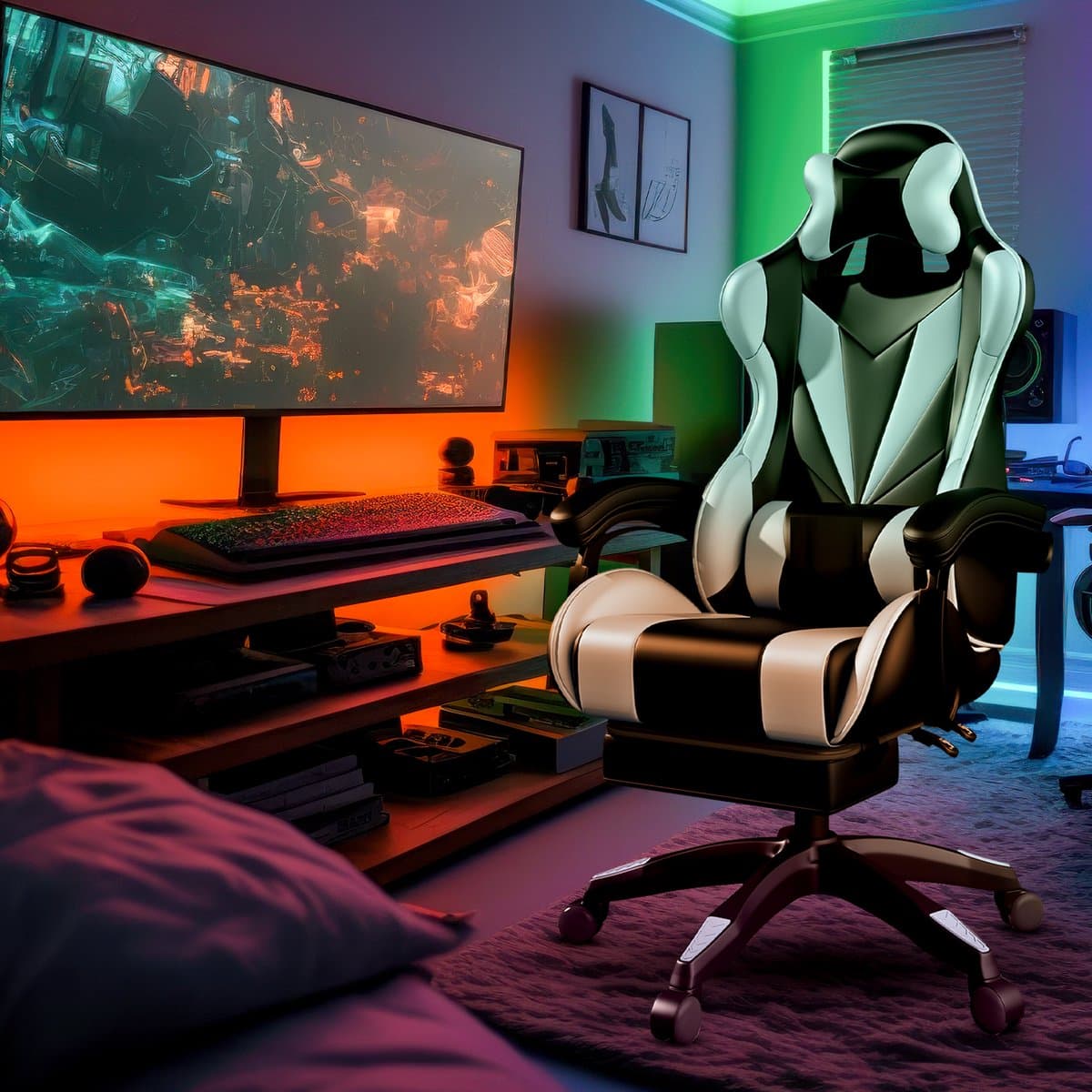 Bayt Gamestoel - Gaming chair - Gamingstoel - Comfort gamer stoel - Zwart en Lichtblauw thumbnail 7