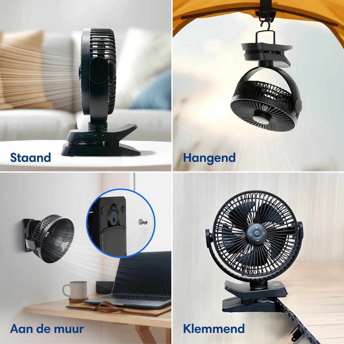 Vulpes Goods® Tech - Tafelventilator MAX - Ventilator - Oplaadbaar & Draadloos - Stille USB Ventilator met Afstandsbediening - 5 Snelheden & Verlichting - Ultra Stil - 12000 mAh & Powerbankfunctie - Zwart thumbnail 8