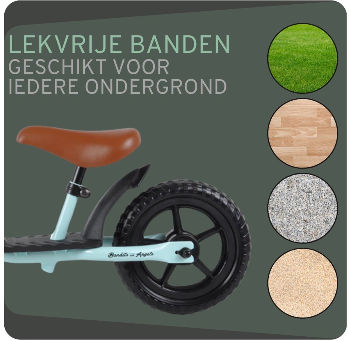 Bandits & Angels Metalen Loopfiets Starter Mintgroen met Voetenplank vanaf 2 Jaar - Limited Edition - Mintgroene Loop Fiets - Verstelbaar Zadel 29 tot 39 cm - Voor Jongens en Meisjes - Compact en Veilig - Lage Instap met Voetenplank thumbnail 4