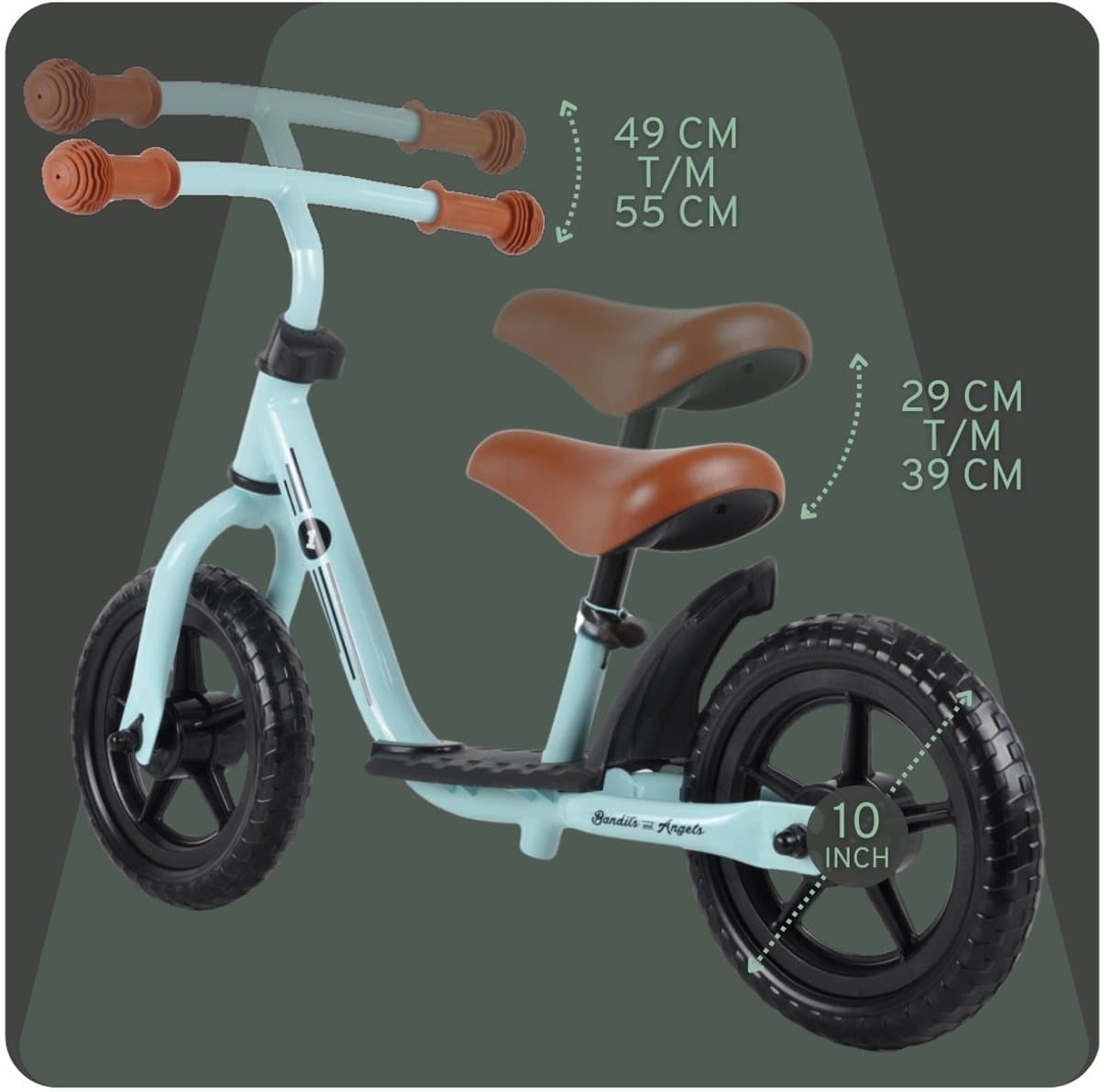Bandits & Angels Metalen Loopfiets Starter Mintgroen met Voetenplank vanaf 2 Jaar - Limited Edition - Mintgroene Loop Fiets - Verstelbaar Zadel 29 tot 39 cm - Voor Jongens en Meisjes - Compact en Veilig - Lage Instap met Voetenplank thumbnail 5