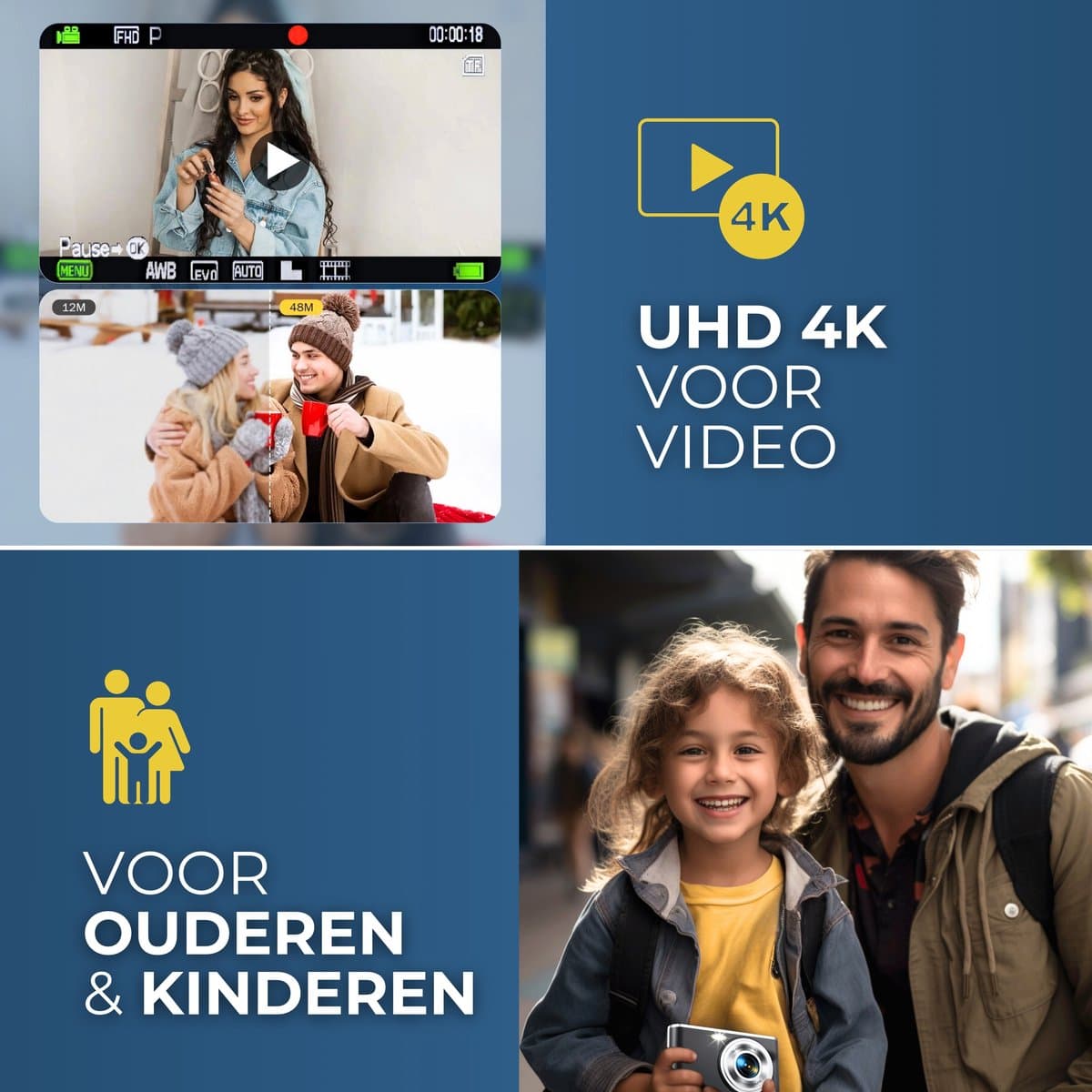 Vosoi Digitale Camera - Fotocamera - Fototoestel - Vlog Camera - Compact Camera - 48MP & 4K Ultra HD - Voor Kinderen - Selfie Camera - 2,8 inch LCD Scherm - Inc. 32GB thumbnail 4