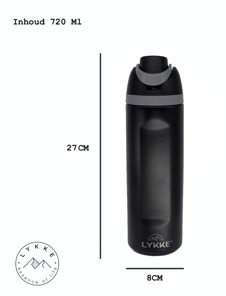 LYKKE® Freesip Thermos Lekvrij Beker 3 Laagse Geïsoleerde RVS-fles met rietje voor sport, reizen en school BPA-vrije sportwaterfles, 24 oz, 720 ML, Zwart (Midnight) thumbnail 6