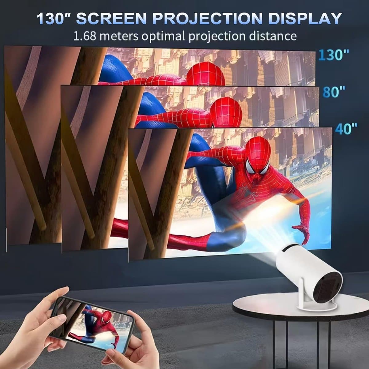 Beamer - Mini Projector - 4K & 1080p Full HD - Android 11 met Netflix - WiFi 6 & Bluetooth - 180° Draaibaar - Thuisbioscoop thumbnail 7