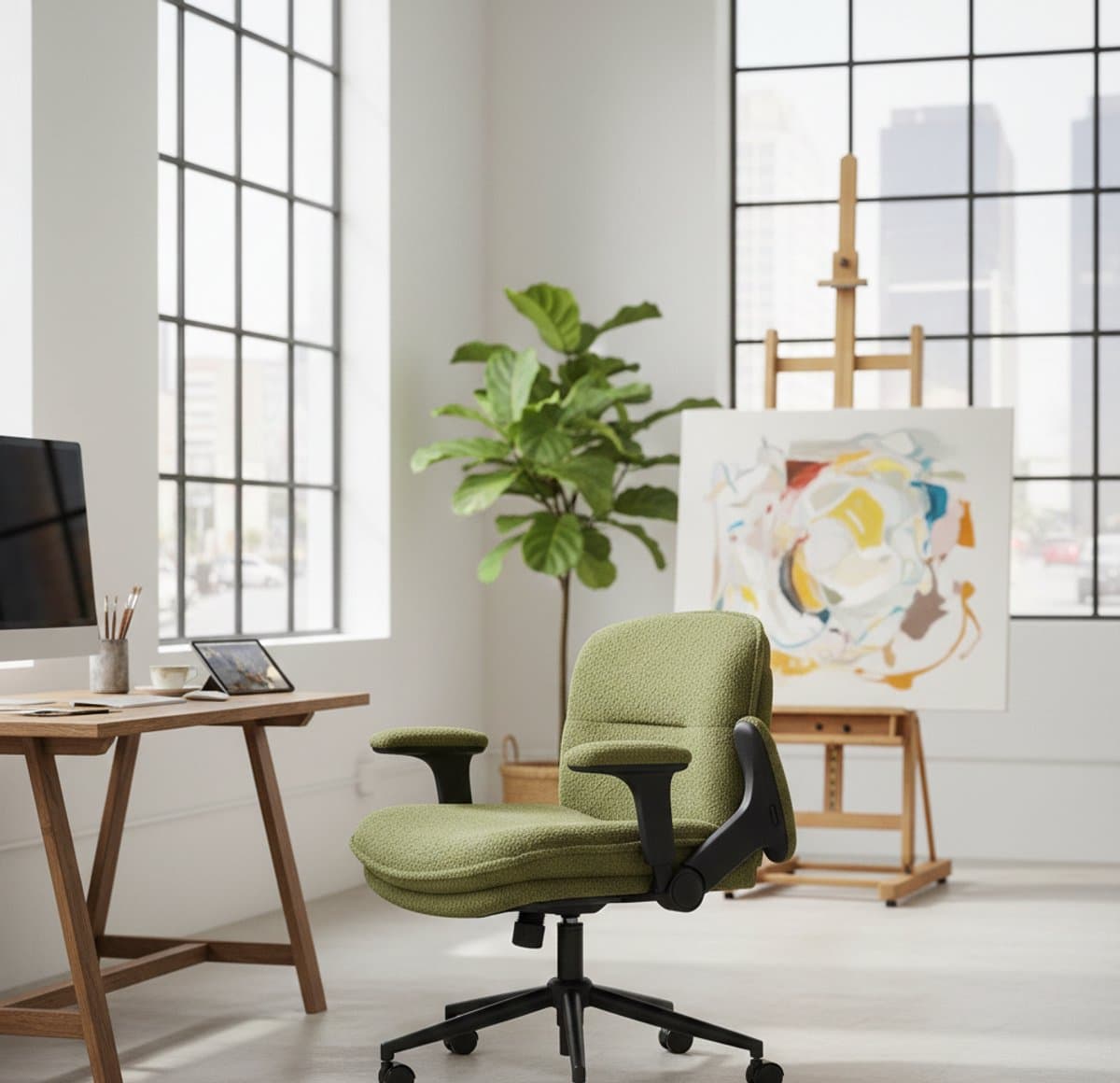 Bureaustoel Ergonomisch – Brede Comfort Stoel met Inklapbare Armleuningen, Dikke 15cm Zitting, Verstelbaar – Ideaal voor Thuiswerken, Gaming & Kantoor – Groen – House&Garden thumbnail 6