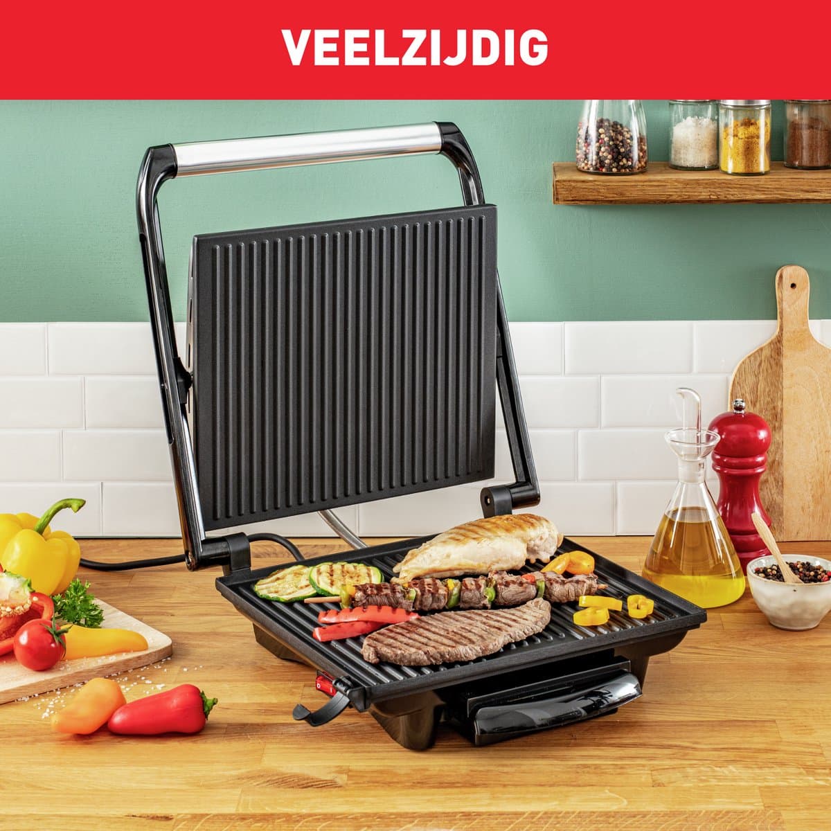 Tefal Inicio GC241D Contactgrill - Anti-aanbakplaten - Vet opvangbak - 2000W - RVS thumbnail 3